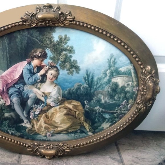 1970s Vintage Wood Oval Gilt Frame With Carved Accents - Picture 2 of 7